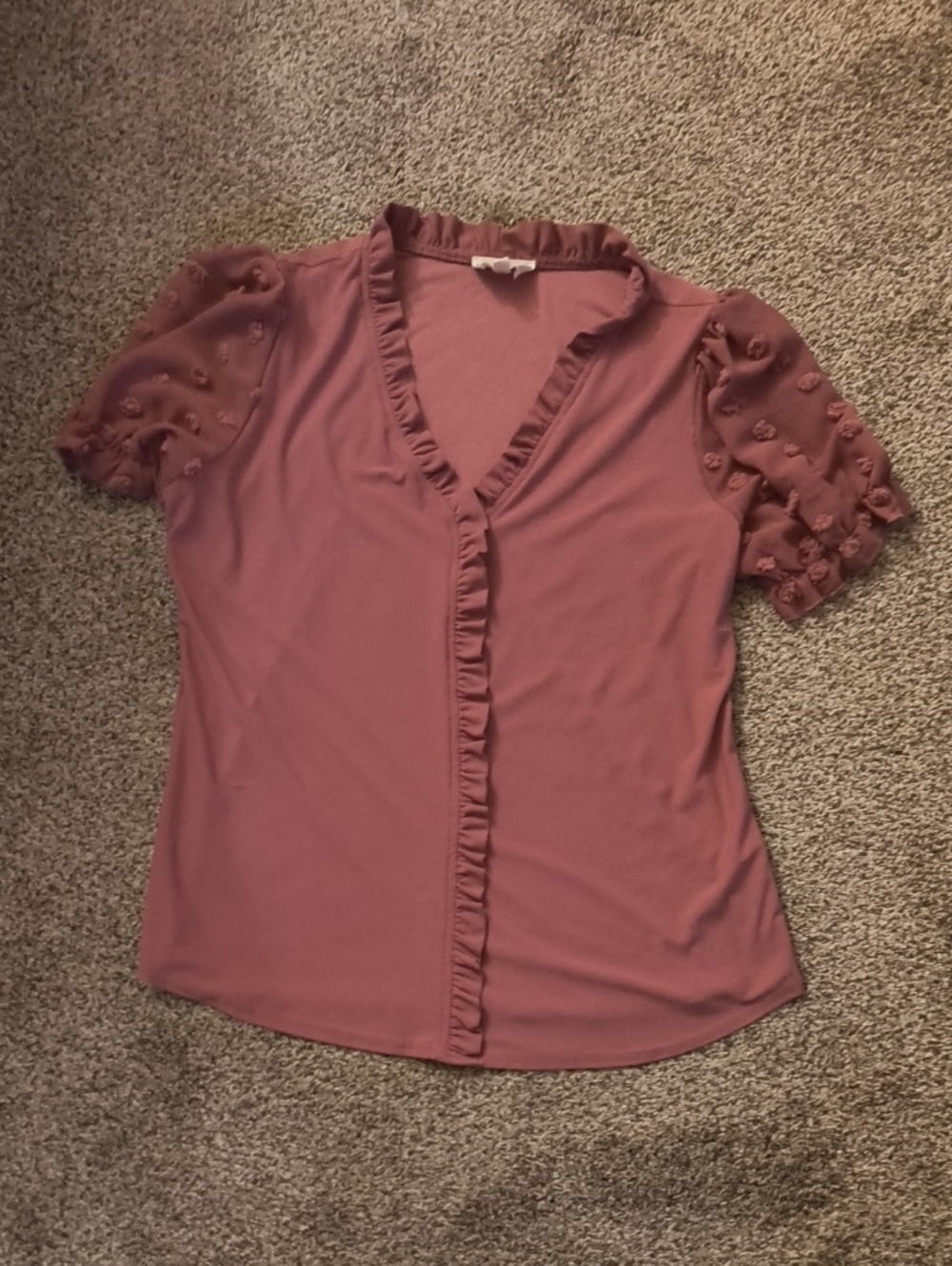 Ruffled V-Neck Short Sleeve Blouse in Dusty Rose